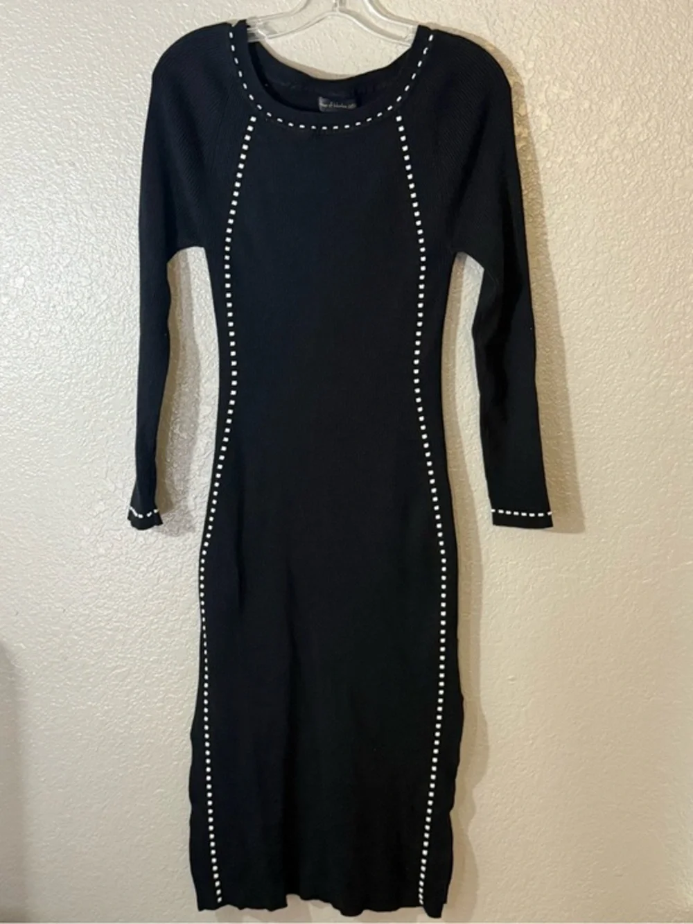 House of Harlow 1960 Ribbed Long Sleeve Midi Dress Black White Stitching Chic M